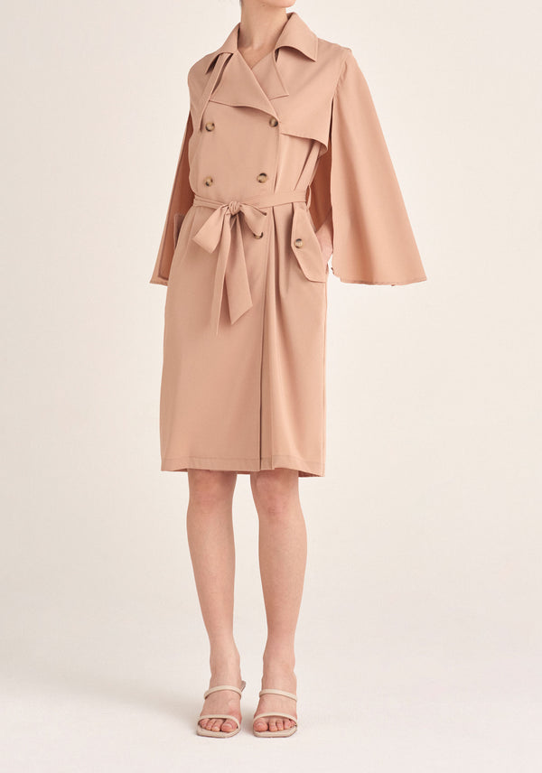 Paisie Cape Sleeve Trench Coat in Tan